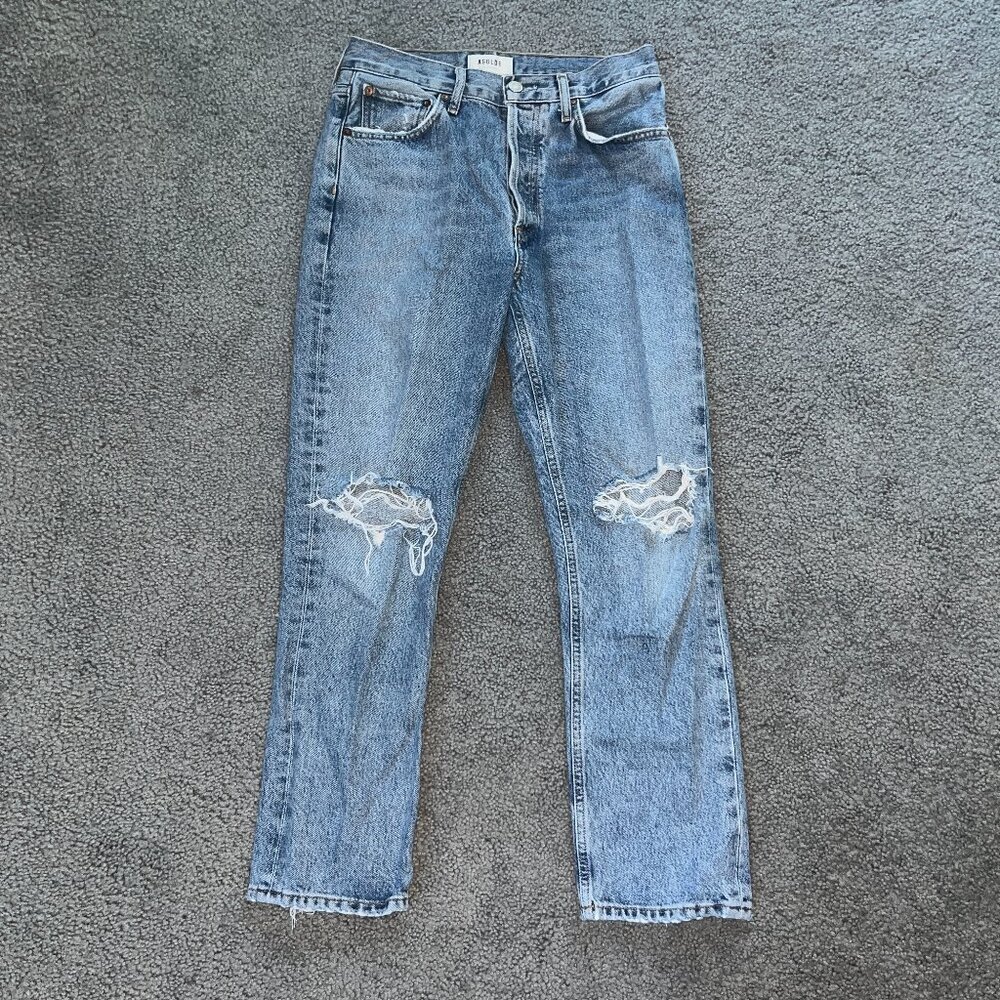 Agolde Straight Leg Distressed Blue Jeans